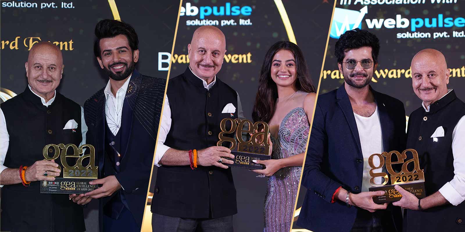 GEA 2022 Winners - Jay Bhanushali, Helly Shah, Raqesh Bapat GEA 2022 Winners - Jay Bhanushali, Helly Shah, Raqesh Bapat