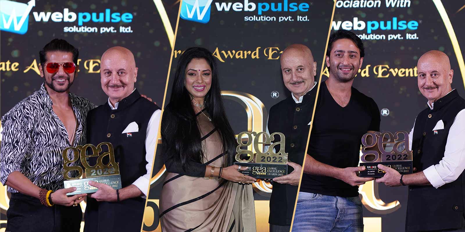 GEA 2022 Winners - Karanvir Bohra, Rupali Ganguly, Shaheer Sheikh GEA 2022 Winners - Karanvir Bohra, Rupali Ganguly, Shaheer Sheikh